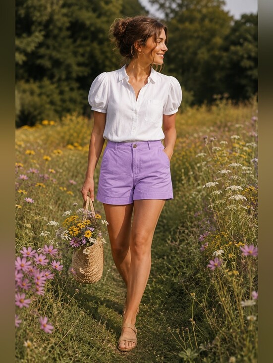 LOFT Pants - LOFT High Rise Washed Twill Flat Front 3.5" Chino Shorts in Purple Women's 0